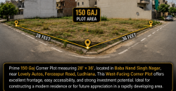 150 Gaj Corner Plot Available for Sale Near Lovely Autos, Ferozepur Road, Ludhiana