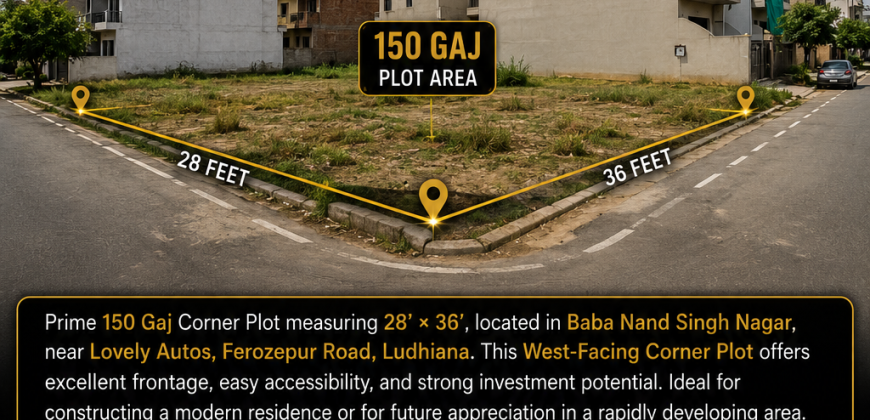 150 Gaj Corner Plot Available for Sale Near Lovely Autos, Ferozepur Road, Ludhiana