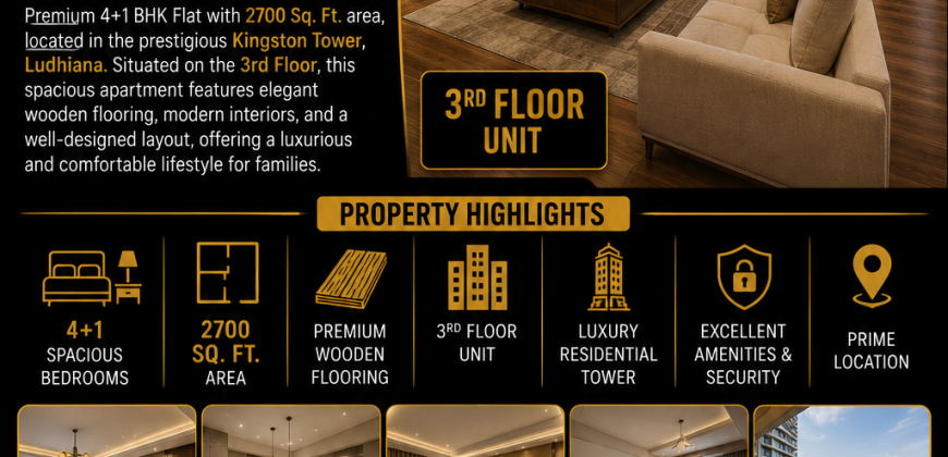 4+1 BHK Luxury Flat Available for Sale in Kingston Tower, Ludhiana