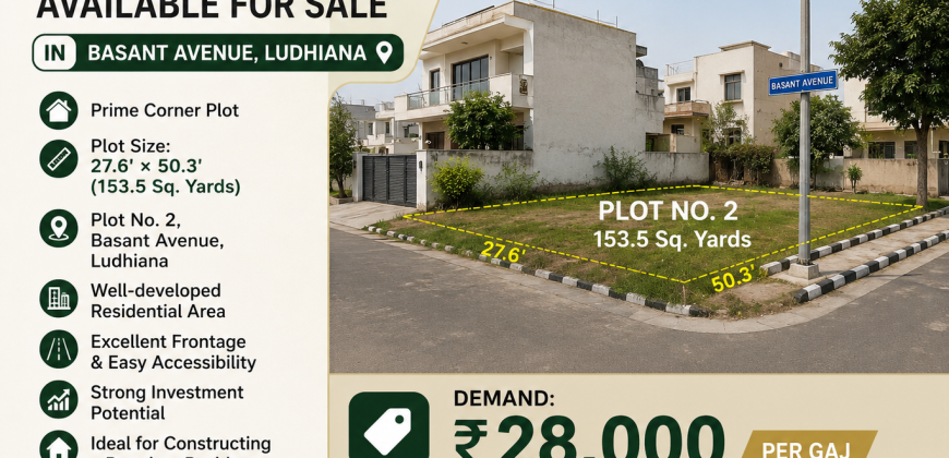 153.5 Sq. Yards Corner Plot Available for Sale in Basant Avenue, Ludhiana